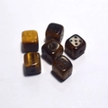 Set of 6 natural tiger eye stone 15mm dice with gold chatoyancy on white background - Tiger Eye Stone Bracelet