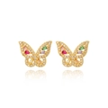 Exquisite gold-plated butterfly stud earrings with colorful cubic zirconia on white background - Clear Rectangular Zircon Butterfly (Style 10)