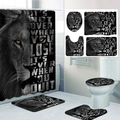 Detailed four-piece bathroom set including polyester lion shower curtain and non-slip mats - White Lion Inspirational Quote (24-8)