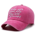 Casquette de baseball rétro en coton lavé rose pêche avec broderie florale élégante - Rose Rouge