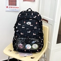 Black polka dot dachshund school backpack with transparent display window and cute anime pins - Bag + Insert Board / Black
