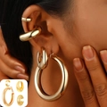 Parure de boucles d'oreilles dorées épaisses avec anneaux larges et bagues d'oreilles - Boucle d'Oreille Anneau Épais Or Empilable (4623)