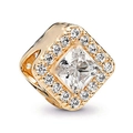 Golden square charm with a large clear center stone and sparkling small crystal border - 039-Square Zirconia