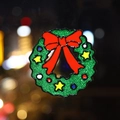 Autocollant couronne de Noël avec paillettes vertes, étoiles et grand nœud rouge - Guirlande de fleurs