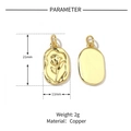 Detail showing dimensions and material parameters for golden rose flower copper pendant - Gold Oval Rose Pendant-3