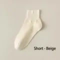 Beige cotton short socks, casual ankle socks for women, breathable summer daily wear basic. - One Size / Quarter / Beige