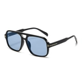 Classic black pilot sunglasses with light blue lenses and gold T-shaped metal details - Shiny Black Ocean Blue