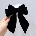 Elegant large black velvet bow hair clip with long ribbons for women's hairstyles - Beveled Style / Large / Black