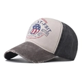Vintage washed baseball cap with motorcycle racing print and distressed brim details - Adjustable / Coffee & Black