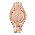 Luxury rose gold octagonal men's watch with iced-out crystals and date display window - Rose Gold