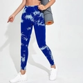 High-waisted seamless tie-dye yoga pants in blue with a peach lift effect for fitness - Royal Blue