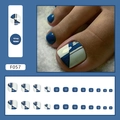 Blue geometric sea style press-on toenails set featuring 24 pieces for women - F057 Fresh Geometric / Glue Type