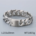 Men's 20mm heavy stainless steel Cuban chain bracelet in matte silver, 215mm length - Silver Sandblasted (KB46546-D-215)