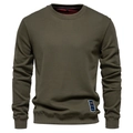 Sweat-shirt homme vert olive en coton tricoté avec col rond et poignets côtelés - S / Vert Militaire