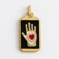 Detail of rectangular gold-plated Hamsa hand pendant with red heart and zircon inlay - M801152-Black