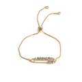 Detail of adjustable gold MOM safety pin bracelet with colorful cubic zirconia crystals - Box Chain