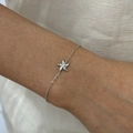 Silver starfish bracelet with zircon stones worn on wrist, elegant jewelry set style - Silver Bracelet (B871)