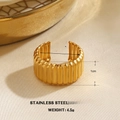 Golden chunky geometric stainless steel ribbed open ring for women stylish jewelry - Vintage Threaded Embossed Style (1247)