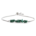 Detail of adjustable silver chain bracelet with natural green malachite stone chips - Steel & Malachite Style