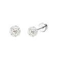 Detailed macro view of silver steel screw back stud earrings with sparkling crystals - White Rhinestone Ball