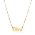 Detail view of gold 18K stainless steel Libra constellation pendant on necklace - Libra / Gold