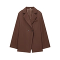 Chaqueta blazer cruzada marrón para mujer con corte entallado y diseño minimalista - S / café