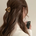 Minimalist matte brown triangle hair claw clip for high ponytail styling and hair hold - Triangle Khaki