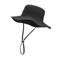 Waterproof outdoor sun hat in black with adjustable windproof drawstring and wide brim - Black (9255)