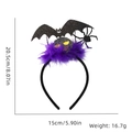 Halloween headband with glitter bats, spiders, and feathers, plus dimension details - Spider Bat Purple Feather