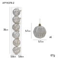 Lot de 6 boules de Noël argentées à texture géométrique et paillettes en boîte - Boule à Motifs de Losanges B (6 Pièces/Boîte)