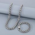 Set in acciaio inossidabile argento con collana e bracciale a catena intrecciata - Bracciale 20CM / Color Acciaio