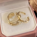 Adjustable gold plated rings featuring irregular hammered texture in a jewelry box - 2-Piece Set (Adjustable Opening) / Gold