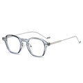 Minimalist transparent grey-blue round frame glasses with silver metal temples - Transparent Grey Silver