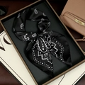 Classic black and white paisley print silk scarf tied in a bow on a luxury display - 70-70cm / Black Paisley Butterfly Knot Style (FH160-01#)