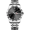 Silver tungsten steel quartz watch for men featuring a black dial and diamond markers - Silver Band Black Dial Men