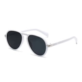 Retro oversized white sunglasses with dark grey lenses and gold metal temple accents - White Frame Dark Grey Lens