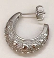 Silver-finished geometric heart C-shaped earrings with embossed pattern texture - Silver Heart Embossed C-Shaped