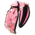 Serre-tête baroque rose à nœud avec perles et strass sur fond blanc immaculé - Rose