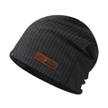 Dark grey slouchy beanie with fishbone pendant and leather patch on white background - One Size / Dark Gray