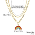 Double-layered gold necklace featuring a vibrant rainbow heart pendant with size details - Double Layer Rainbow Necklace