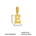 Golden stainless steel letter E pendant charm with 0.85cm height measurement detail - Letter E