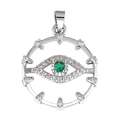 Silver evil eye pendant charm with green center stone and white zircon micro-inlay - Style 28 (Silver Evil Eye Green Gem)
