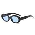 Detail of oval sunglasses with black frames, blue lenses and silver star accents - Glossy Black Frame Blue Lens