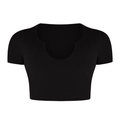 Seamless black ribbed crop top with deep U-neck and elastic supportive waistband - S / Tops / Black