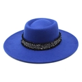 Classic Klein blue wool felt fedora hat with wide brim and woven textured band - M(56-58cm) / Blue