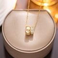 Double-ring gold titanium necklace with sparkling pavé crystals and star engraving - 814 Combination Waist Style (814) / Gold