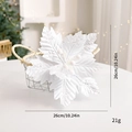 Fleur de poinsettia de Noël blanche à paillettes, décoration artificielle de 26 cm - Blanc