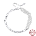 Baroque pearl and S925 sterling silver paperclip link chain spliced bracelet for women - Silver Double Row Pearl (GPB04-P)