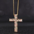 Golden cross pendant necklace with sparkling white zircons and colorful accent stones - Gold Multi-color Zircon Cross (0100D)