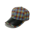 Berretto da baseball pied-de-poule multicolore con visiera in ecopelle nera alla moda - M(56-58cm) / Pied de Poule Multicolore Rosso